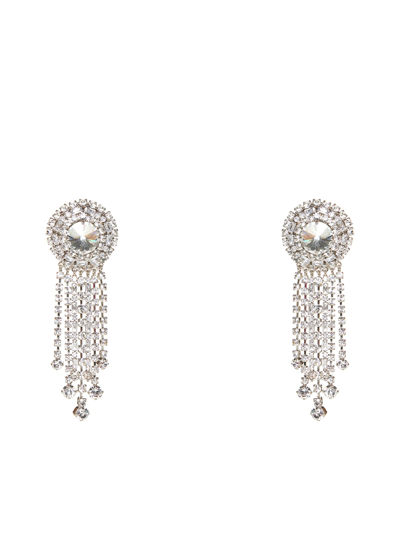 Alessandra Rich Fringes Crystal Pendant Earrings In Silver