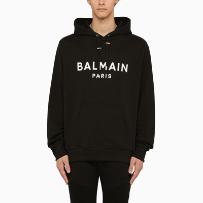 Balmain Black Hoodie With Logo In Eab Noir Blanc