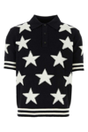 Balmain Star Jacquard Polo Sweater In Eer Noir Naturel