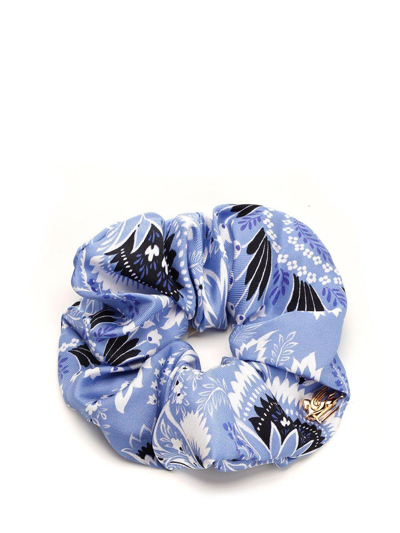 Etro Pegaso Plaque Floral Printed Hair Band In Light Blue
