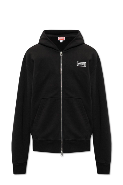 Kenzo Logo-embroidered Cotton Hoodie In Black