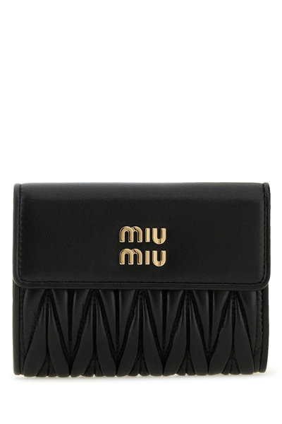 Miu Miu Black Leather Wallet In Nero