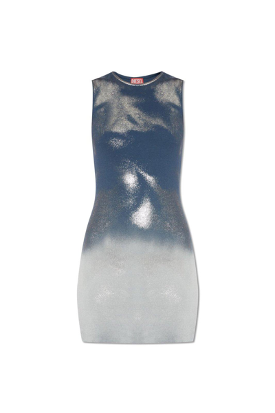 Diesel Shimmering Metallic Sleeveless Mini Dress In Blue