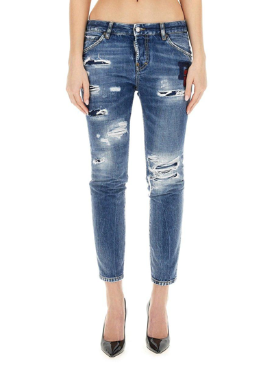 Dsquared2 Distressed Cropped Jeans In Navy Blue