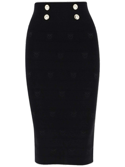 Pinko Button-detailed Knitted Skirt In Nero
