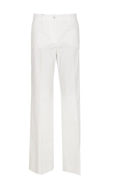 Dolce & Gabbana Flared Gabardine Pants In Bianco Naturale