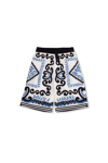 Dolce & Gabbana Boy's Bandana-print Drawstring Cotton Poplin Shorts In Celeste