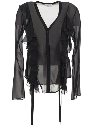 Blumarine Ruffle Detailed Sheer Top In Black