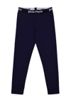 Palm Angels High Waist Logo Waistband Leggings In Navy Blue