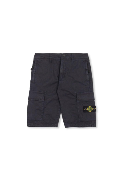 Stone Island Kids' Compass Patch Knee-length Cargo Shorts In Blu Navy