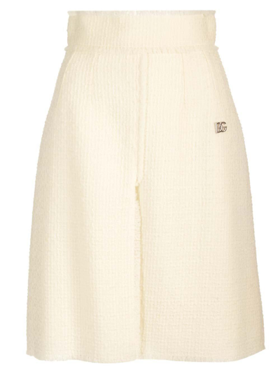 Dolce & Gabbana Logo Plaque Mini Skirt In Panna