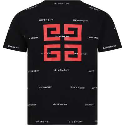 Givenchy Kids' Black T-shirt For Boy With All-over Logo In Nero