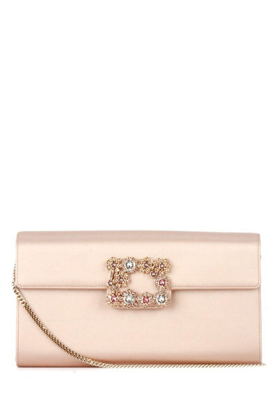 Roger Vivier Flower Buckle Envelope Flap Crossbody Bag In Pink