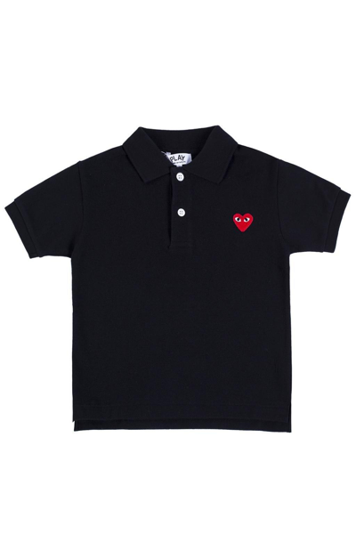 Comme Des Garçons Play Kids' Heart Patch Polo Shirt In Nero