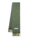 Acne Studios Logo-appliqué Contrasting-trim Scarf In Green