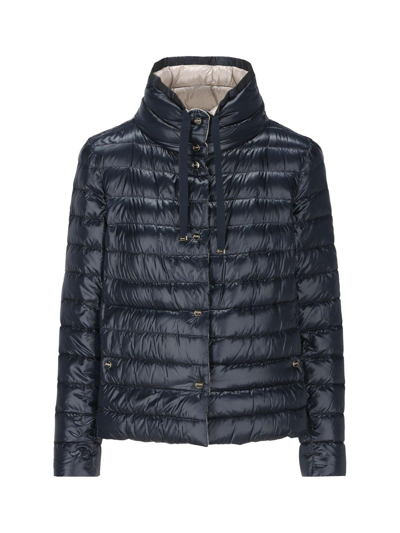 Herno Funnel Neck Reversible Puffer Jacket In Blue Navy