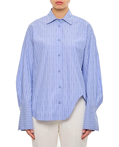 Attico All-over Logo Print Asymmetric Shirt In Blue Navy Sky