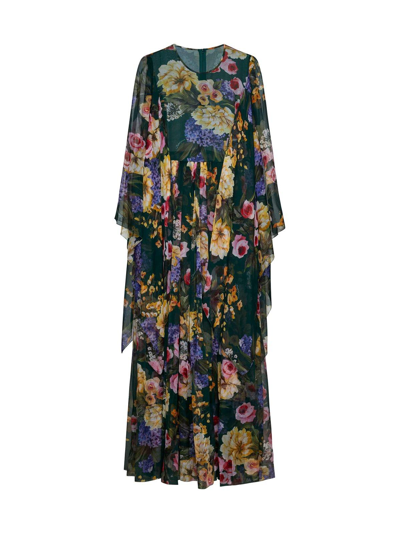 Dolce & Gabbana Floral Printed Maxi Dress In Yb Fondo Verde