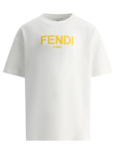 Fendi Kids' Logo Printed Crewneck T-shirt In White