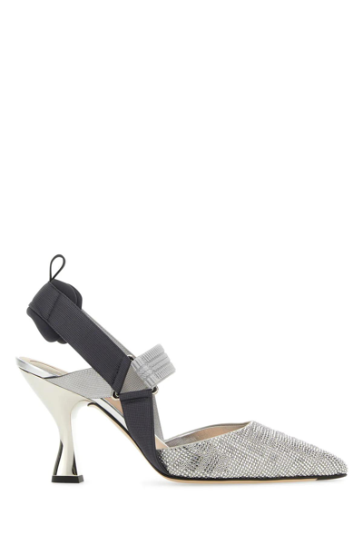 Fendi Women's Colibri 85mm Crystal-embellished Slingback Pumps In Grey