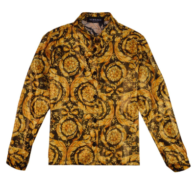 Versace Kids' Barocco-printed Buttoned Shirt In Gold