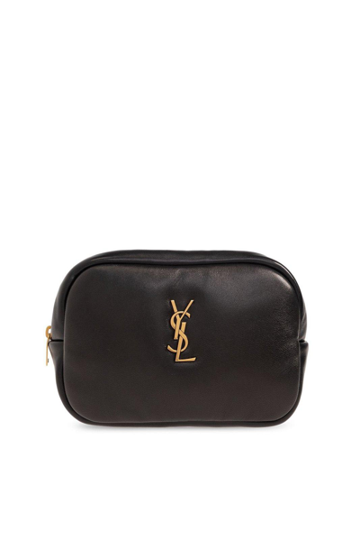 Saint Laurent Cassandre Logo Plaque Clutch Bag In Nero