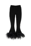 Valentino Cropped Feather-trimmed Knitted Flared Pants In Nero