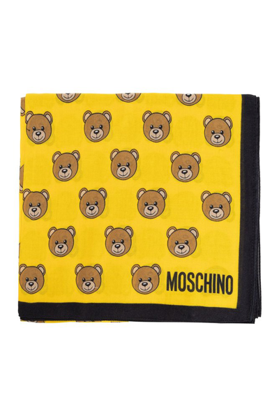 Moschino Allover Teddy Printed Scarf In Yellow