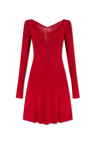 Jacquemus Long Sleeve Scalloped Mini Dress In Red