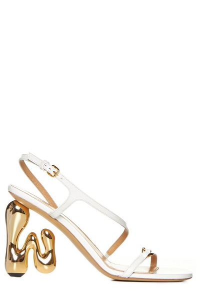 Jw Anderson Sandals In Off White+heel Gold