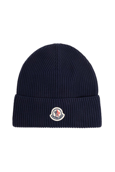 Moncler Logo Patch Beanie In Navy