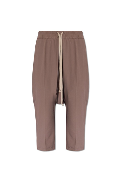Rick Owens Dropped Crotch Drawstring Cropped Trousers In Brown