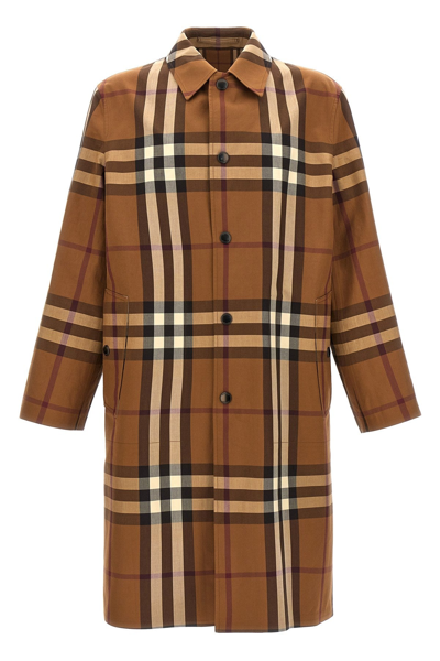 Burberry Reversible Check Trench Coat In Brown