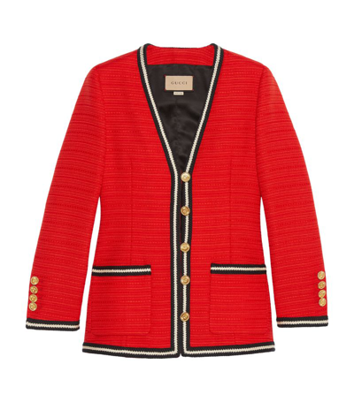 Gucci Wool Jacket With Braided Ribbon Trim In Red