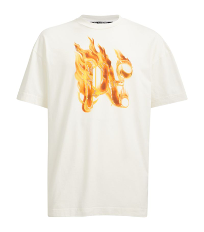 Palm Angels Cotton Flame Logo T-shirt In White