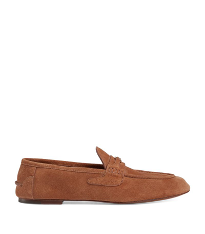 Gucci Interlocking G Suede Loafers In Braun