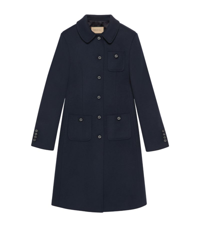 Gucci Collared Wool Coat In Blue