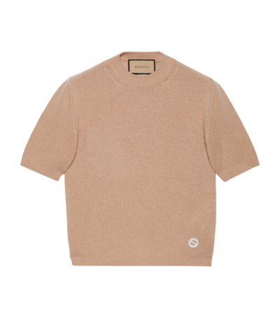 Gucci Cashmere Gg Short-sleeve Sweater In Neutrals