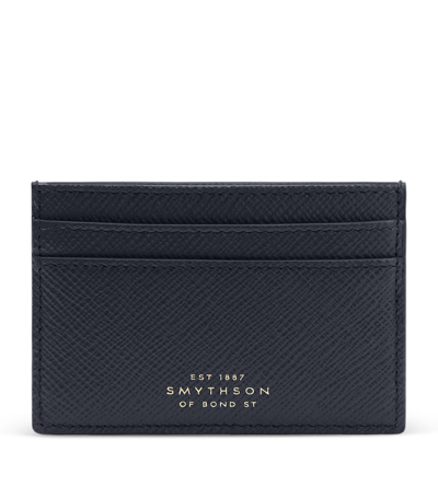 Smythson Panama Leather Card Holder In Blue