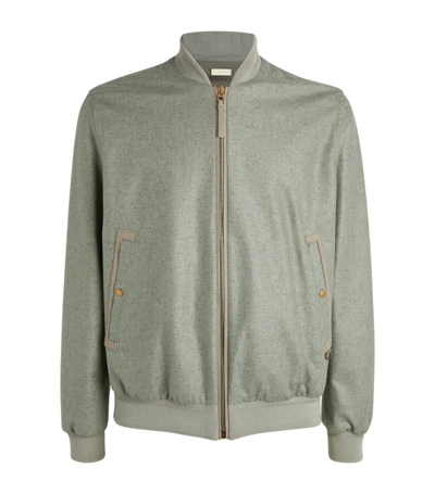 Agnona Silk Melange Reversible Bomber Jacket In Green