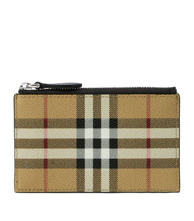 Burberry Check Zip Card Holder In Brown