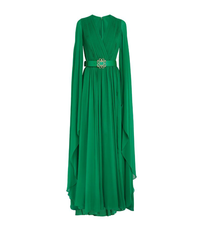 Elie Saab Pleated Silk Chiffon Gown In Green