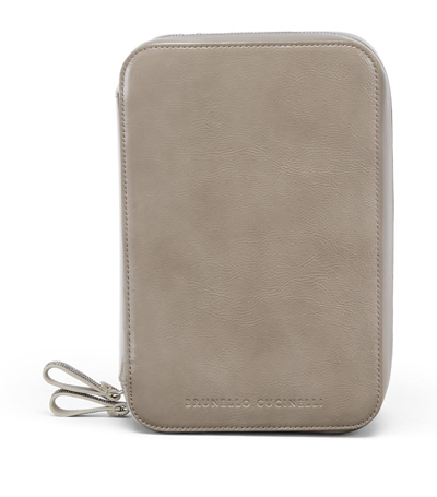 Brunello Cucinelli Calfskin Glasses Case In Brown