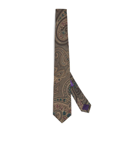 Ralph Lauren Purple Label Cashmere-silk Paisley Tie In Brown
