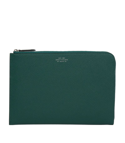 Smythson Panama Leather Slim Pouch In Green