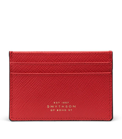 Smythson Panama Leather Card Holder In Scarlet Red