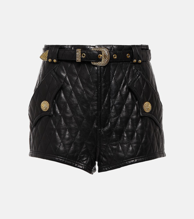 Balmain Black Quilted Leather Shorts In 0pa Noir