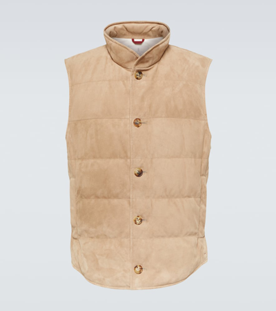 Brunello Cucinelli Quilted Leather Puffer Vest In Brown