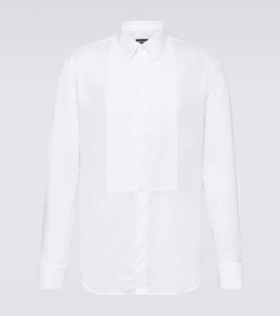 Giorgio Armani Pleated Cotton Tuxedo Shirt In White