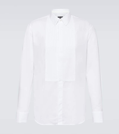 Giorgio Armani Cotton Tuxedo Shirt With Pleated Detail In Blanc